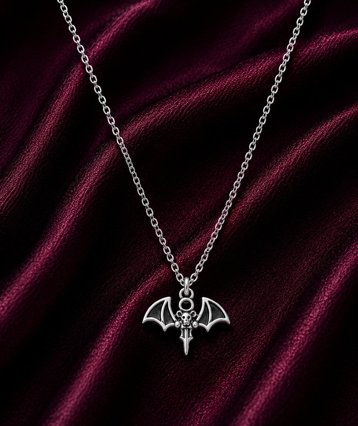 Silver Bat Pendant Necklace