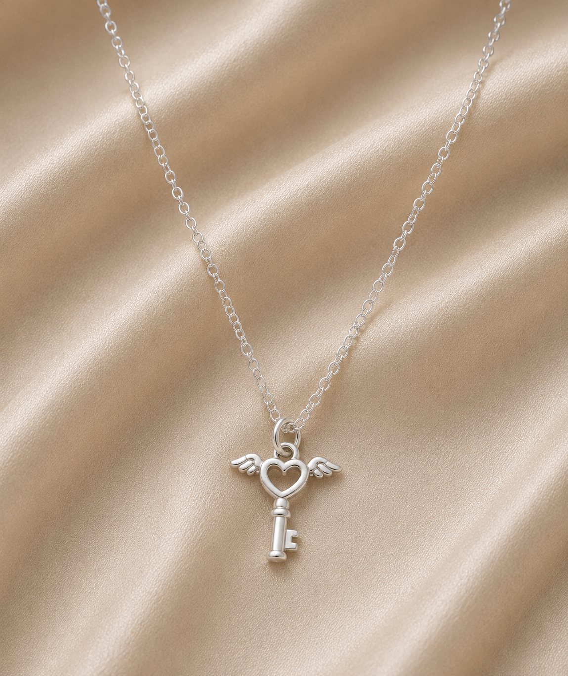 Silver Heart Key Pendant Necklace