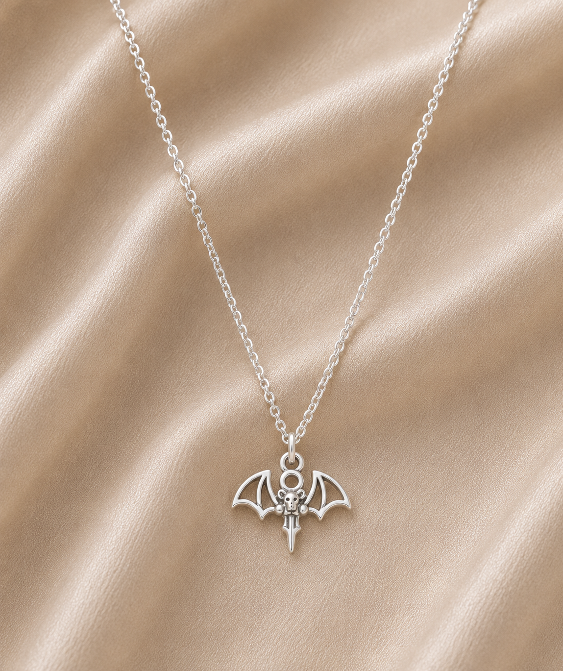 Silver Bat Pendant Necklace